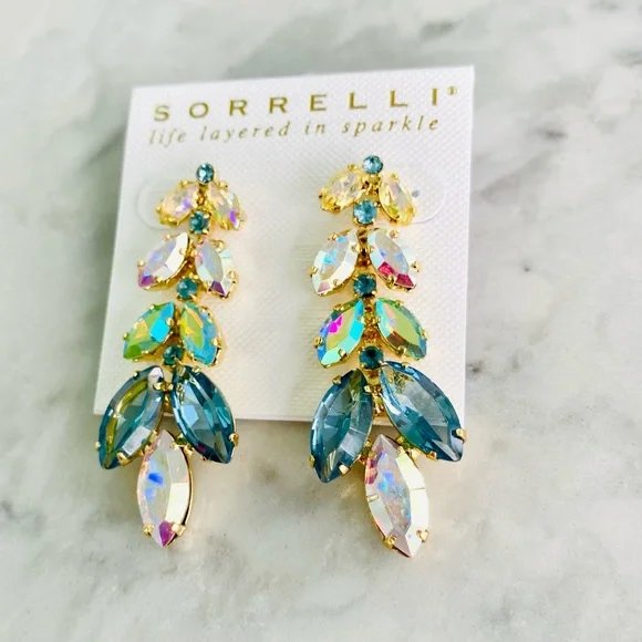 Sorrelli Repeating Navette Dangle Earrings Blue Green Multi NWT - Picture 7 of 15